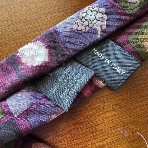 BARNEYS NEW YORK Floral Purple Blue‎ Textured Tie Silk Made in Italy - Picture 4 of 8